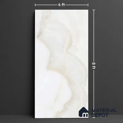 Marble Look Wall & Floor Tile TL 05837 Onice Cream 8 ft x 4 ft High Gloss Finish Vitrified Large Format Tile - 9 mm | Suitable for Living Room, Bedroom, Office (Sample)