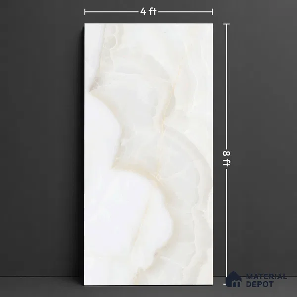 Marble Look Wall & Floor Tile TL 05837 Onice Cream 8 ft x 4 ft High Gloss Finish Vitrified Large Format Tile - 9 mm | Suitable for Living Room, Bedroom, Office (Sample)