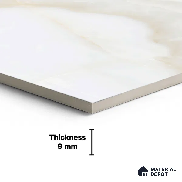 Marble Look Wall & Floor Tile TL 05837 Onice Cream 8 ft x 4 ft High Gloss Finish Vitrified Large Format Tile - 9 mm | Suitable for Living Room, Bedroom, Office (Sample)