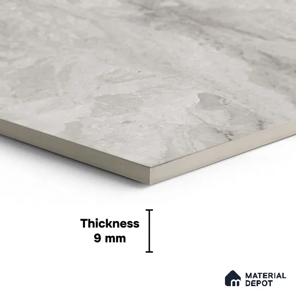 Marble Look Wall & Floor Tile TL 05835 Paradise Grey 8 ft x 4 ft High Gloss Finish Vitrified Large Format Tile - 9 mm | Suitable for Living Room, Bedroom, Office | Adhesive and Spacers Must be Used During Installation (Sample)