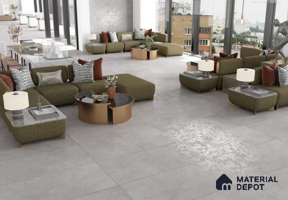 Elegant Grey Living Space with Green Accents | Material Depot