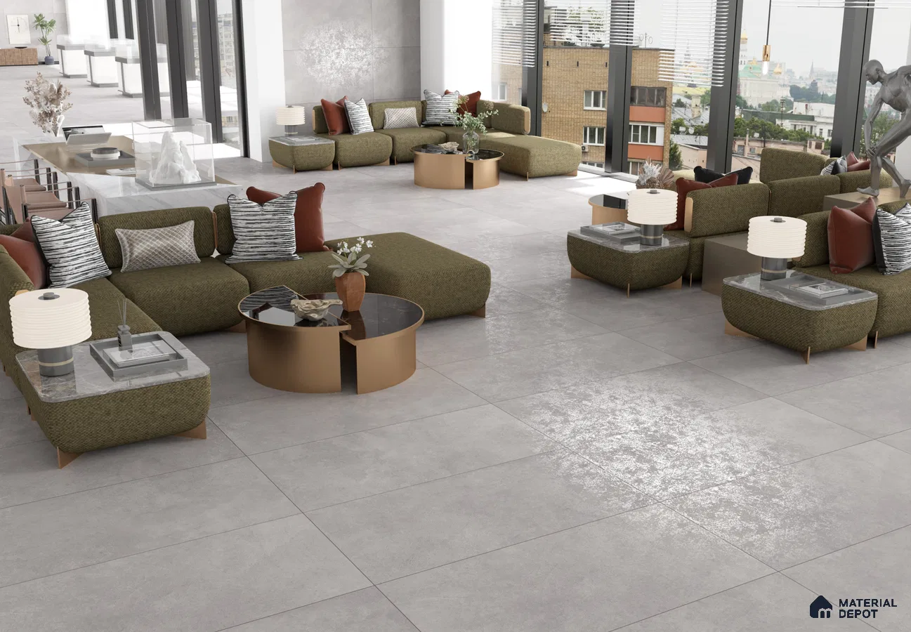 Elegant Grey Living Space with Green Accents | Material Depot