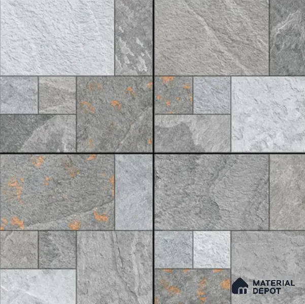 Budget Friendly Stone Look Value for Money Parking Slate Grey Floor Tile 16 x 16 inch | TL 00660 | Vitrified Matte Finish Tile - 12 mm | Suitable For Parking, Outdoor, Balcony & Terrace | Pattern Alignment May Vary | 2-3 mm Spacer is Mandatory