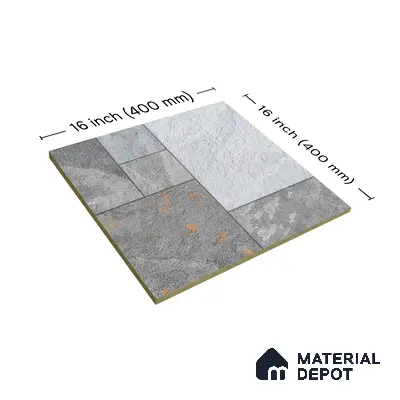 Budget Friendly Stone Look Value for Money Parking Slate Grey Floor Tile 16 x 16 inch | TL 00660 | Vitrified Matte Finish Tile - 12 mm | Suitable For Parking, Outdoor, Balcony & Terrace | Pattern Alignment May Vary | 2-3 mm Spacer is Mandatory