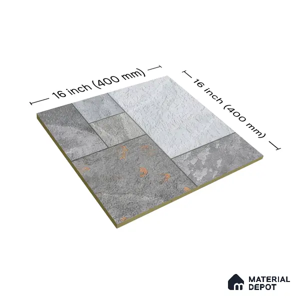 Budget Friendly Stone Look Value for Money Parking Slate Grey Floor Tile 16 x 16 inch | TL 00660 | Vitrified Matte Finish Tile - 12 mm | Suitable For Parking, Outdoor, Balcony & Terrace | Pattern Alignment May Vary | 2-3 mm Spacer is Mandatory