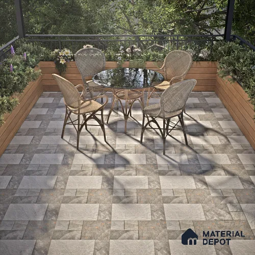 Budget Friendly Stone Look Value for Money Parking Slate Grey Floor Tile 16 x 16 inch | TL 00660 | Vitrified Matte Finish Tile - 12 mm | Suitable For Parking, Outdoor, Balcony & Terrace | Pattern Alignment May Vary | 2-3 mm Spacer is Mandatory