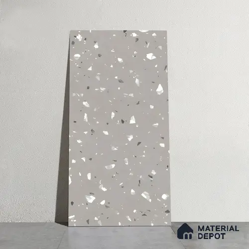 Terrazzo Floor & Wall Tile | TL 06318 Smoky Grey | 4 ft x 2 ft Matte Finish Vitrified Tile - 9 mm | Suitable For Living Room, Bedroom, Bathroom