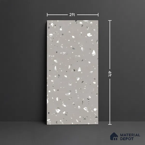 Terrazzo Floor & Wall Tile | TL 06318 Smoky Grey | 4 ft x 2 ft Matte Finish Vitrified Tile - 9 mm | Suitable For Living Room, Bedroom, Bathroom (Sample)