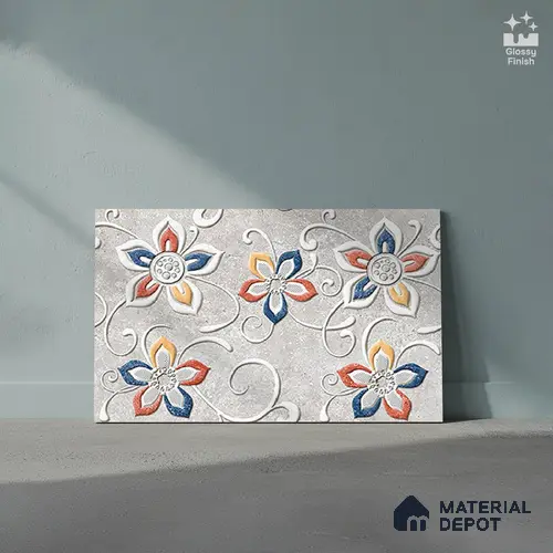 TL 01886 D Whitish Grey Highlighter 2 18 x 12 inch Glossy Finish Ceramic Wall Tile - 6 mm