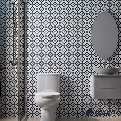 Moroccan Wall & Floor Tile TL 01441 Snow White & Eerie Black 2 ft x 2 ft Matte Finish Vitrified Tile - 9 mm | Suitable For Balcony, Bathroom, Dining Area | Please Expect a Slight Variation of Pattern