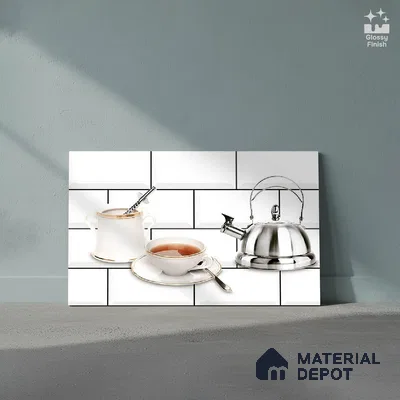 TL 01944 B Ice White & Silver Highlighter 1 18 x 12 inch Glossy Finish Ceramic Wall Tile - 6 mm