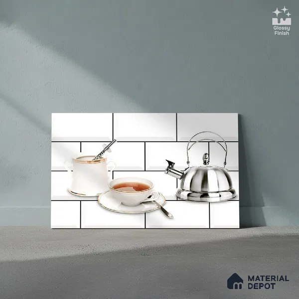 TL 01944 B Ice White & Silver Highlighter 1 18 x 12 inch Glossy Finish Ceramic Wall Tile - 6 mm