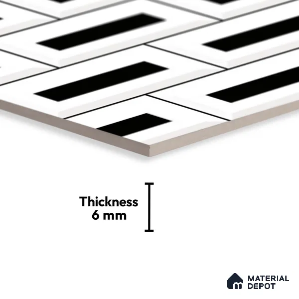 TL 01944 D Pearl White & Black Dark 18 x 12 inch Glossy Finish Ceramic Wall Tile - 6 mm