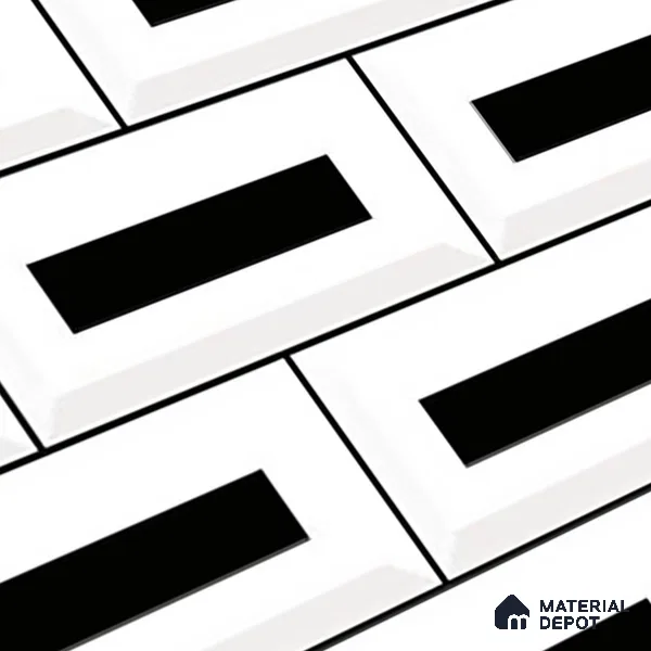TL 01944 D Pearl White & Black Dark 18 x 12 inch Glossy Finish Ceramic Wall Tile - 6 mm