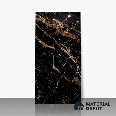 Marble Floor & Wall Tile TL 02182 Sombre Black 4 ft x 2 ft High Gloss Finish Tile - 9 mm (Random 3)