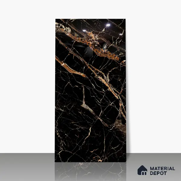 Marble Floor & Wall Tile TL 02182 Sombre Black 4 ft x 2 ft High Gloss Finish Tile - 9 mm (Random 3)