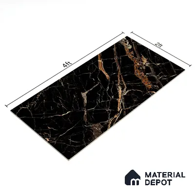 Marble Floor & Wall Tile TL 02182 Sombre Black 4 ft x 2 ft High Gloss Finish Tile - 9 mm (Random 3)