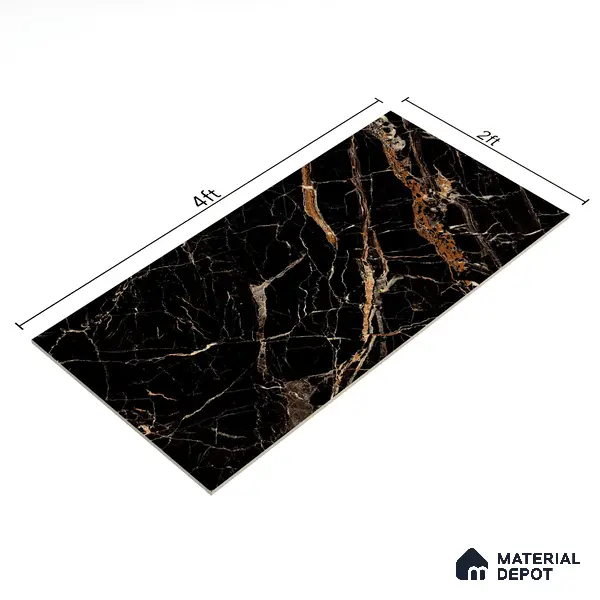 Marble Floor & Wall Tile TL 02182 Sombre Black 4 ft x 2 ft High Gloss Finish Tile - 9 mm (Random 3)