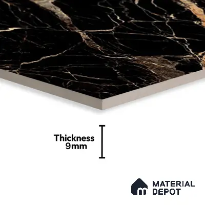 Marble Floor & Wall Tile TL 02182 Sombre Black 4 ft x 2 ft High Gloss Finish Tile - 9 mm (Random 3)