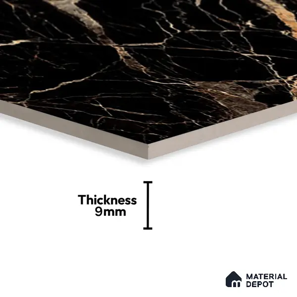 Marble Floor & Wall Tile TL 02182 Sombre Black 4 ft x 2 ft High Gloss Finish Tile - 9 mm (Random 3)