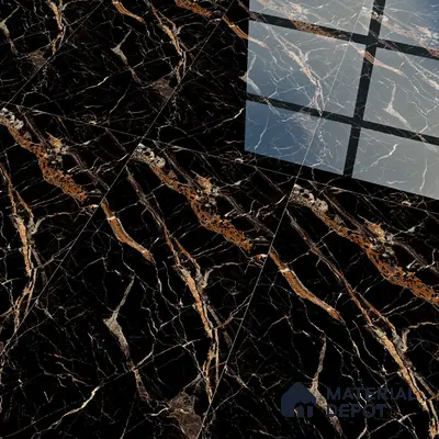 Marble Floor & Wall Tile TL 02182 Sombre Black 4 ft x 2 ft High Gloss Finish Tile - 9 mm (Random 3)