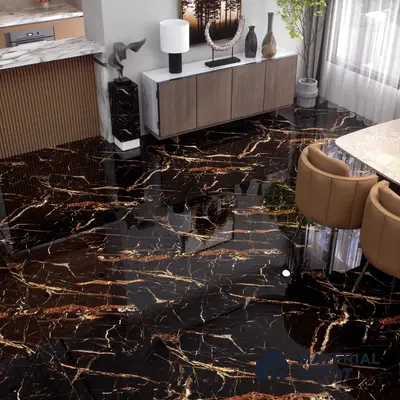 Marble Floor & Wall Tile TL 02182 Sombre Black 4 ft x 2 ft High Gloss Finish Tile - 9 mm (Random 3)