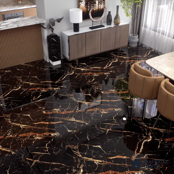Marble Floor & Wall Tile TL 02182 Sombre Black 4 ft x 2 ft High Gloss Finish Tile - 9 mm (Random 3)