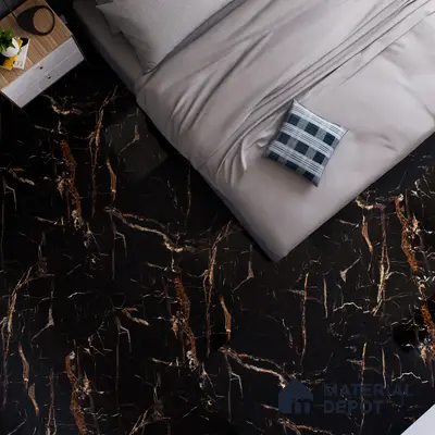 Marble Floor & Wall Tile TL 02182 Sombre Black 4 ft x 2 ft High Gloss Finish Tile - 9 mm (Random 3)