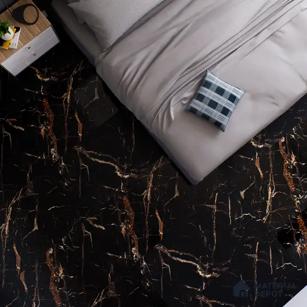 Marble Floor & Wall Tile TL 02182 Sombre Black 4 ft x 2 ft High Gloss Finish Tile - 9 mm (Random 3)