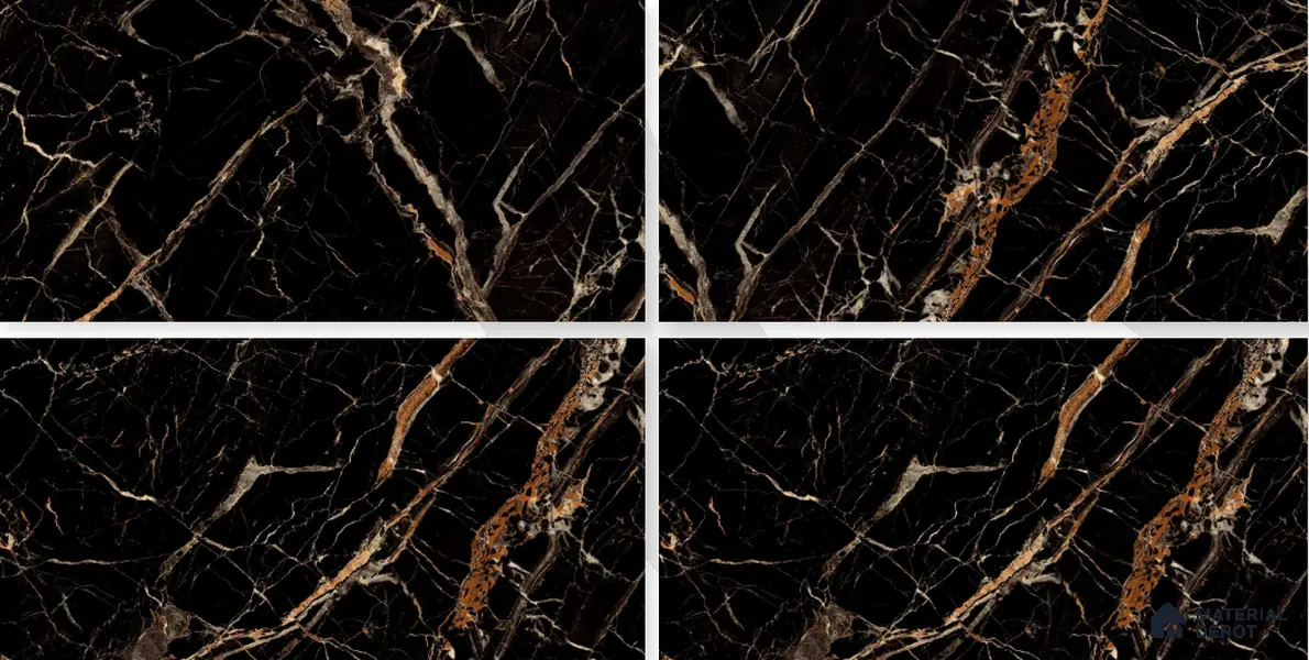 Marble Floor & Wall Tile TL 02182 Sombre Black 4 ft x 2 ft High Gloss Finish Tile - 9 mm (Random 3)