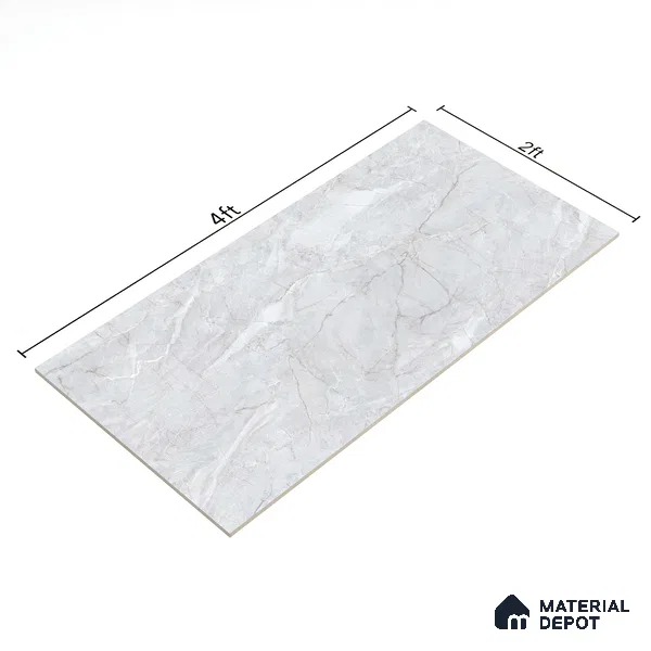 Budget Friendly Marble Floor & Wall Tile Value For Money TL 05591 White Sorrento 4 ft x 2 ft - Vitrified Glossy Finish -9 mm | 4 Random Design | Suitable for Living Room, Bedroom & Bathroom