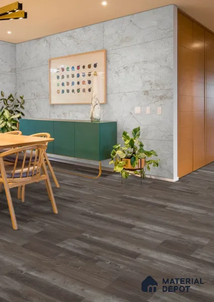 Dark Chocolate Brown Matte Finish 4 ft x 7 inch - 5 mm SPC Flooring | SP 00117 | 15-Year Warranty Click-Lock DIY Installation | Suitable For Kitchen, Living Room & Bedroom