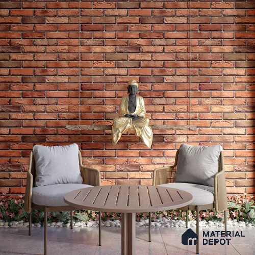 Brick Stone Wall Tile TL 06125 Cinder Block Multi 4 ft x 2 ft Vitrified Punch Matte Finish - 9 mm | 4 Random Design | Suitable For Living Room, Bedroom, Bathroom, Kitchen