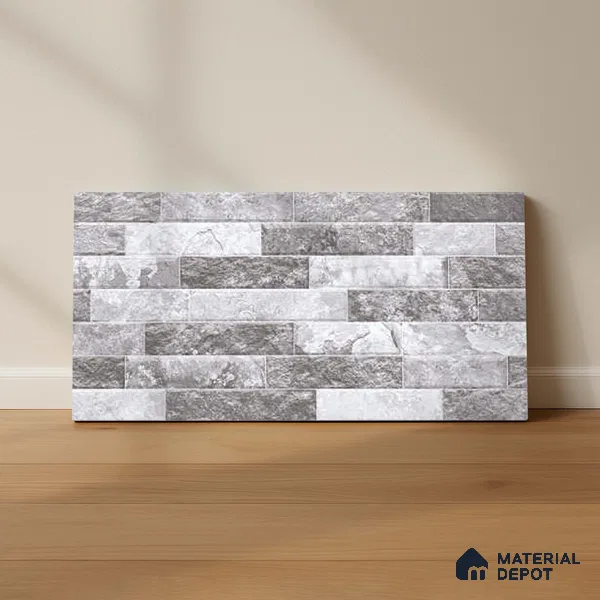 Grey Stacked Stone Wall Tile TL 06721 B Lustra Stormstone Grey 2 ft x 1 ft Ceramic Carving Satin Finish - 9 mm |  | Suitable for Living Room, Bedroom, Bathroom