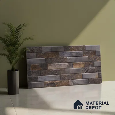 Grey Stacked Stone Wall Tile TL 06721 C Lustra Shimmering Cliff 2 ft x 1 ft Ceramic Carving Satin Finish - 9 mm |  | Suitable for Living Room, Bedroom, Bathroom