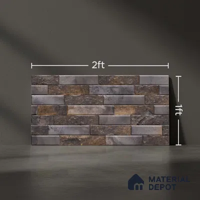 Grey Stacked Stone Wall Tile TL 06721 C Lustra Shimmering Cliff 2 ft x 1 ft Ceramic Carving Satin Finish - 9 mm |  | Suitable for Living Room, Bedroom, Bathroom