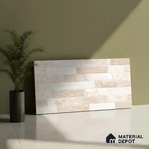 Beige Stacked Stone Wall Tile TL 06721 Lustra Canyon Sandstone 2 ft x 1 ft Ceramic Carving Satin Finish - 9 mm | | Suitable for Living Room, Bedroom, Bathroom