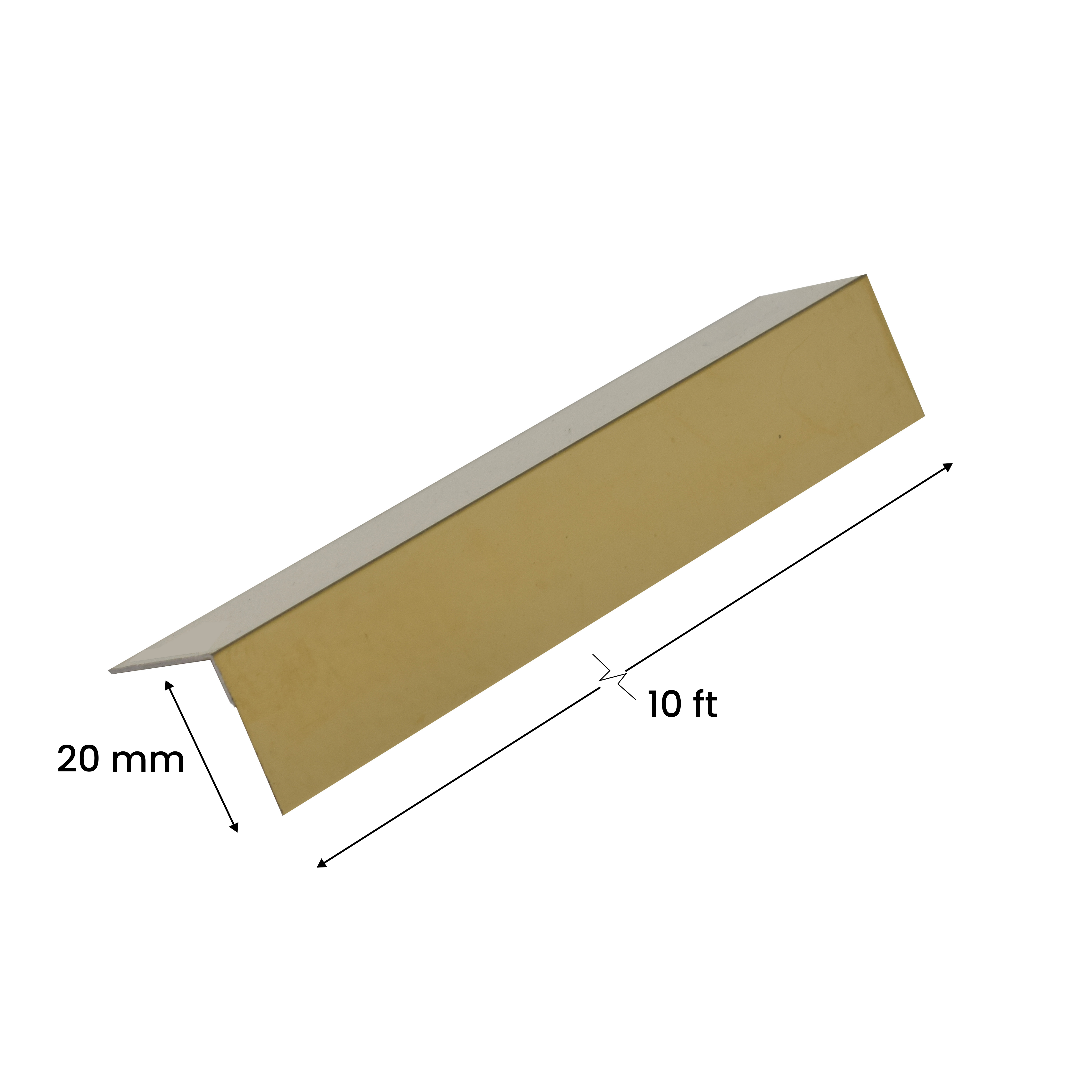 Stainless Steel L Profile Gold Mirror Glossy Finish Edgeline PM 00282 H | 10 ft (3 mtr) x 20 mm x 0.6 mm | Suitable for Corner Applications | Adhesive Type Installation | Suitable for Floor & Walls