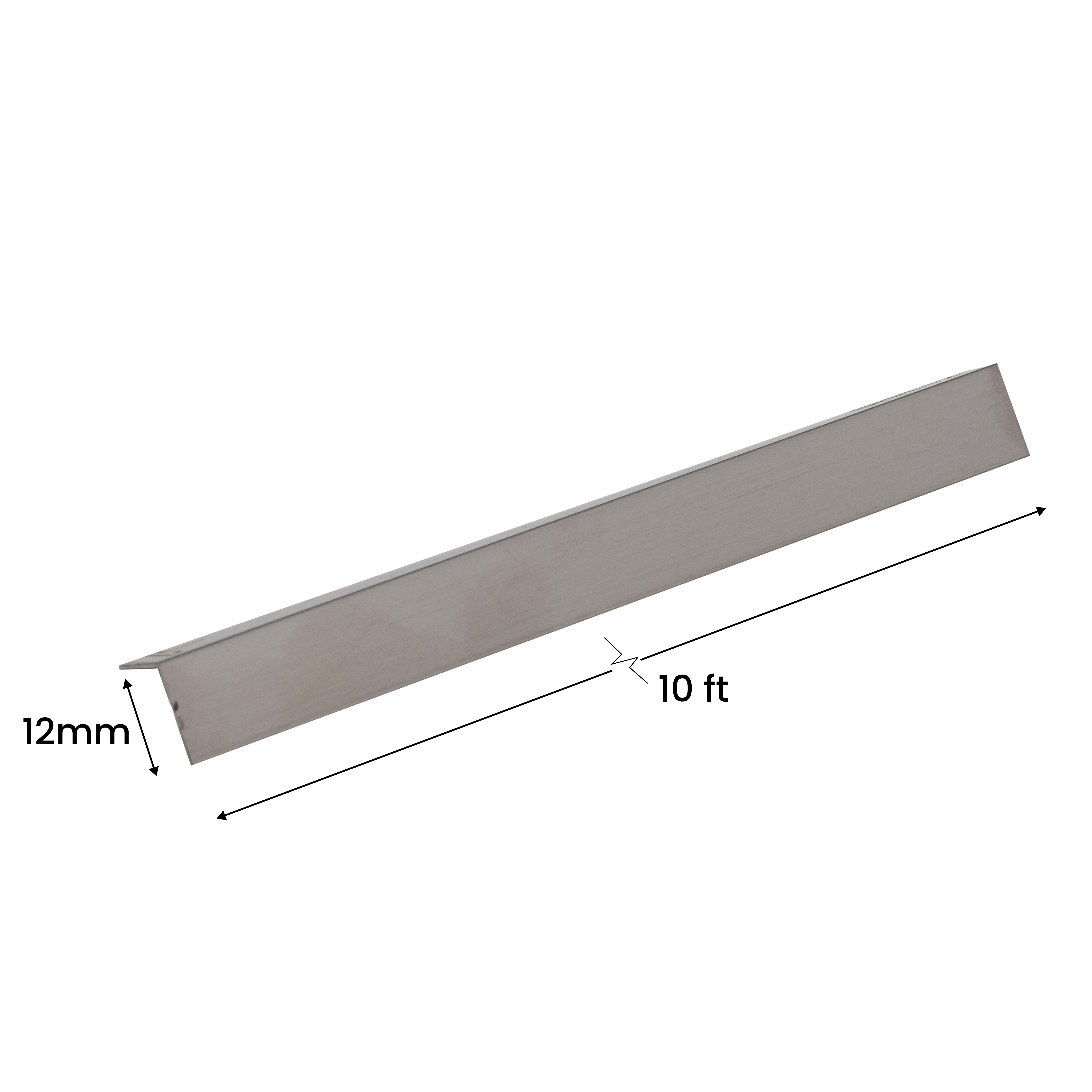 Stainless Steel L Profile Silver Hairline Matte Finish Edgeline PM 00282 V | 10 ft (3 mtr) x 12 mm x 0.6 mm | Suitable for Corner Applications | Adhesive Type Installation | Suitable for Floor & Walls