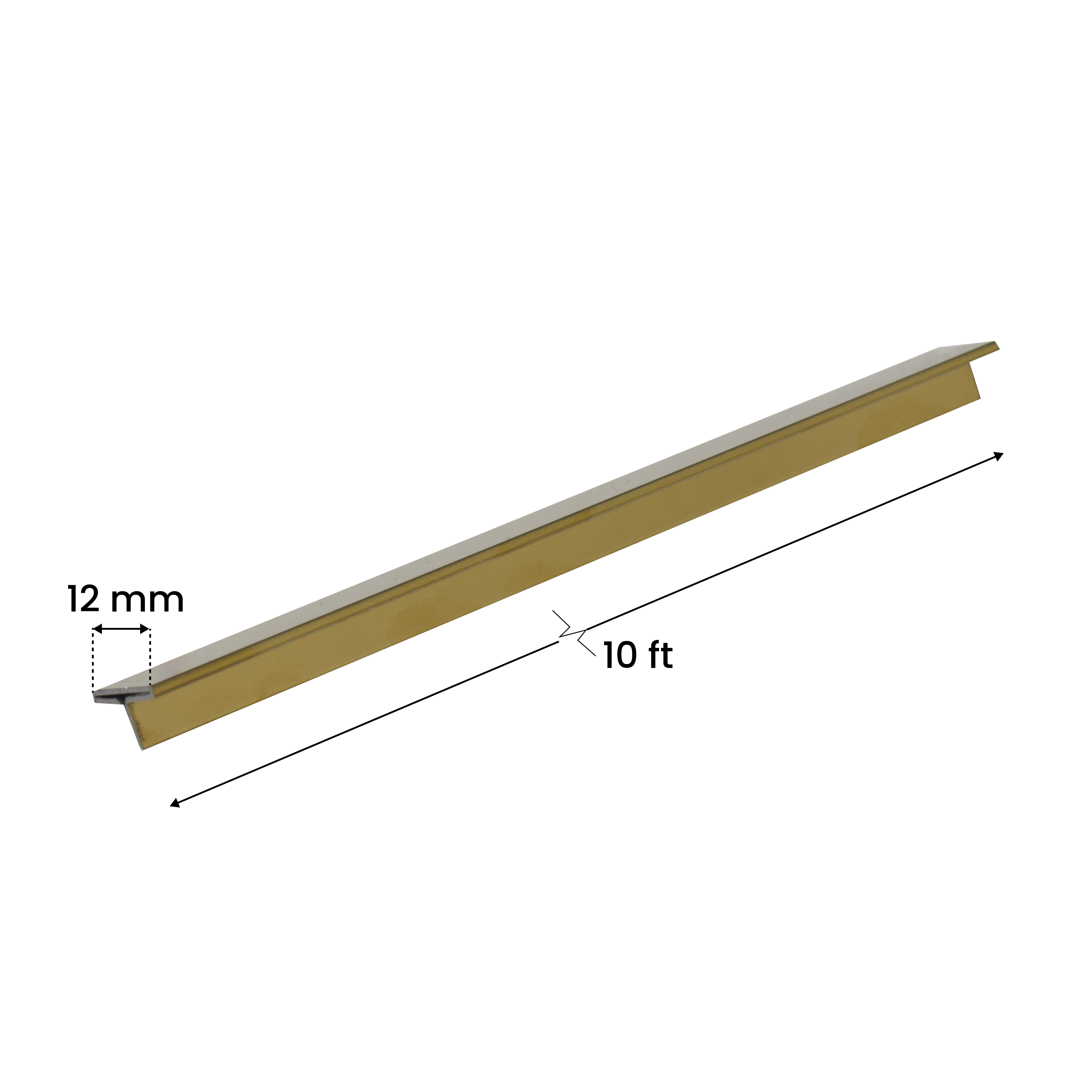 Stainless Steel T Profile Gold Mirror Glossy Finish Edgeline PM 00293 K | 10 ft (3 mtr) x 12 mm x 0.6 mm | Adhesive Type Installation | Suitable for Floor & Walls