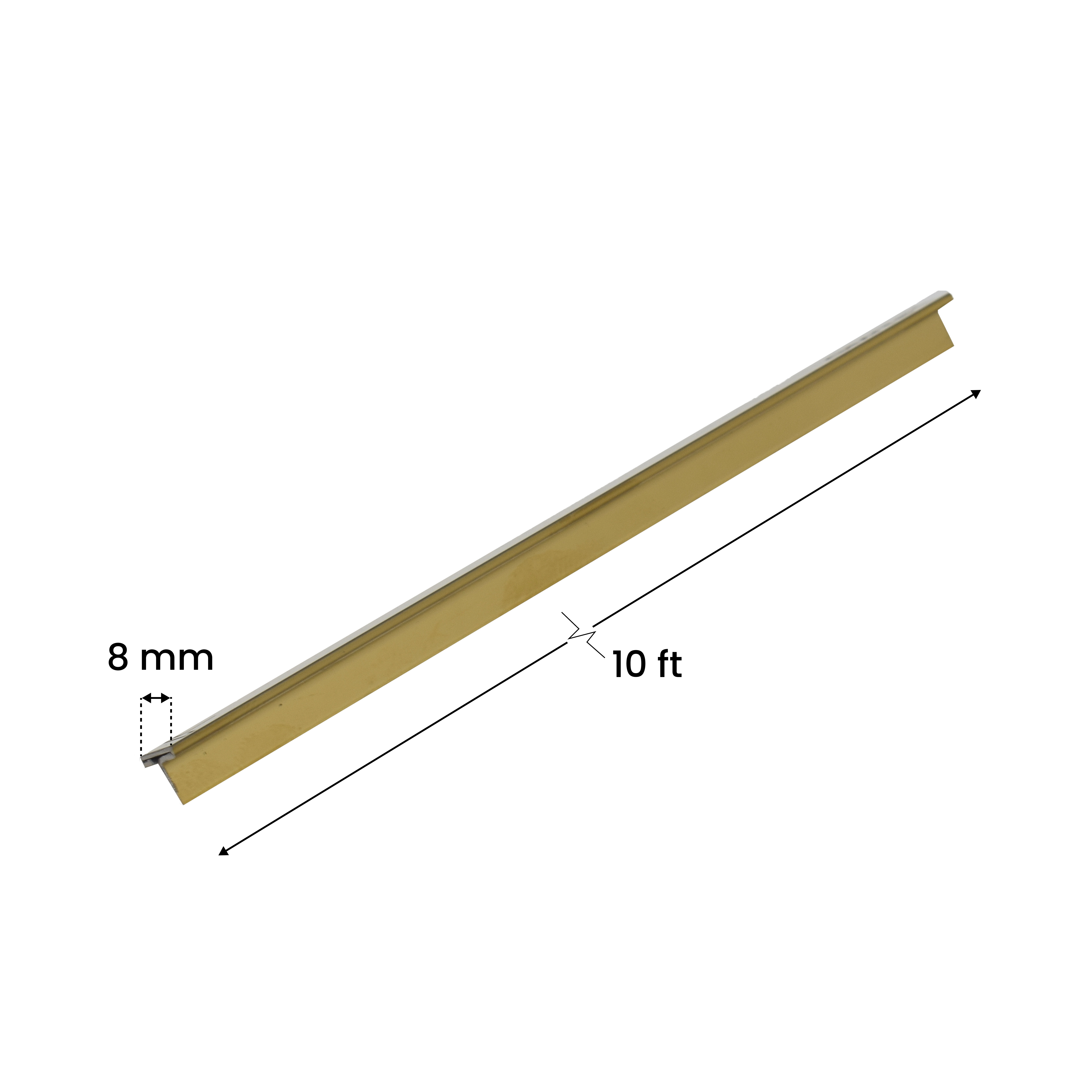 Stainless Steel T Profile Gold Mirror Glossy Finish Edgeline PM 00293 O | 10 ft (3 mtr) x 8 mm x 0.6 mm | Adhesive Type Installation | Suitable for Floor & Walls