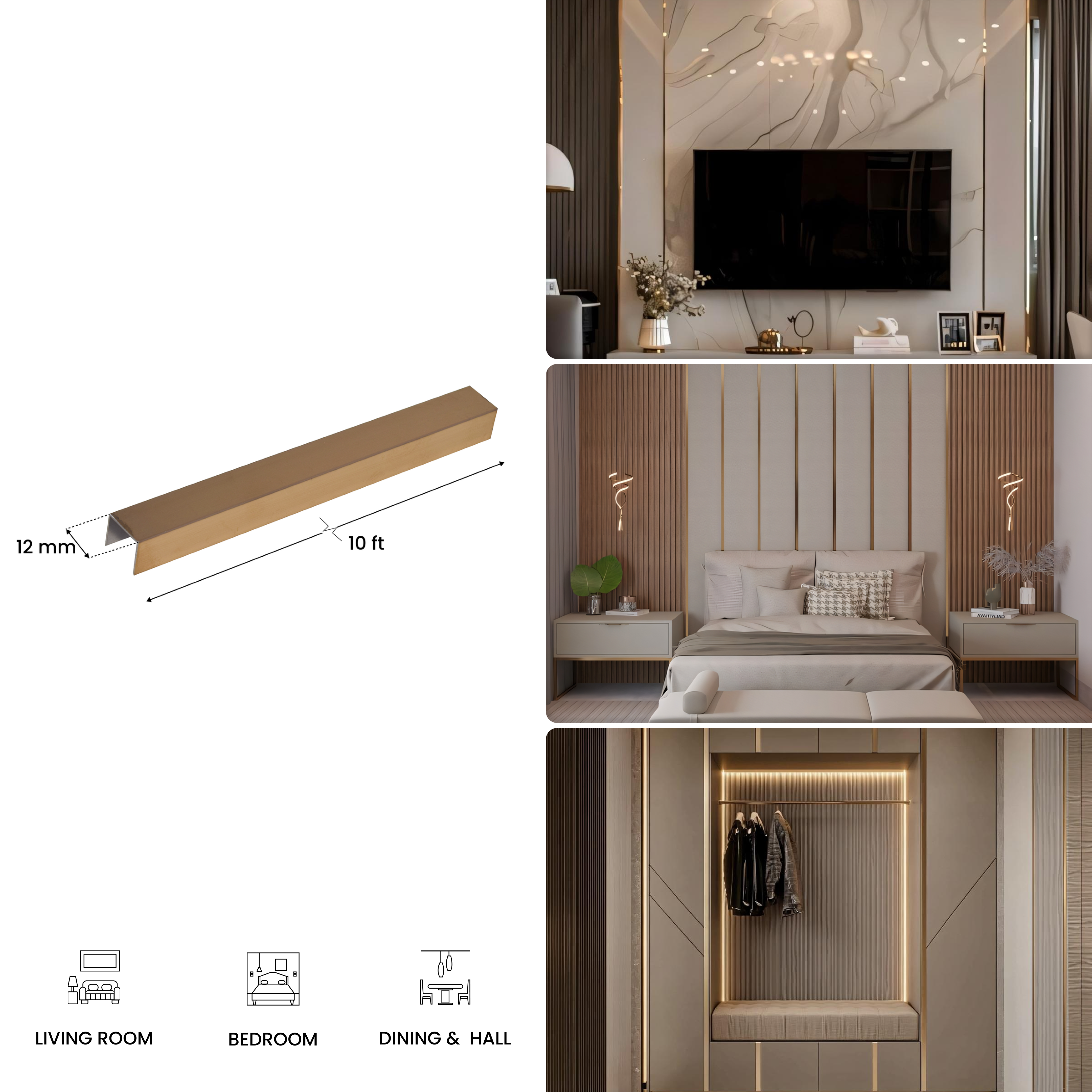 Stainless Steel U Profile Rose Gold Hairline Matte Finish Edgeline PM 00294 K | 10 ft (3 mtr) x 12 mm x 0.6 mm | Adhesive Type Installation | Suitable for Floor & Walls