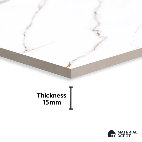 Large Format Marble Floor Tile TL 04408 Statuario Berlin Glossy Finish Vitrified Colorbody Tile - 15 mm | Suitable for Living Room, Bedroom, Office | Adhesive and Spacers Must be Used During Installation