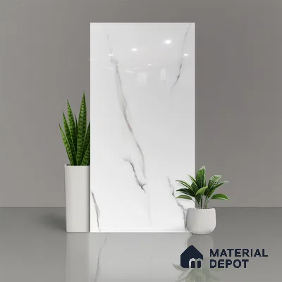 Marble Floor & Wall Tile TL 02218 Statuario White 4 ft x 2 ft Glossy Finish Vitrified Tile - 9 mm (Random 3)