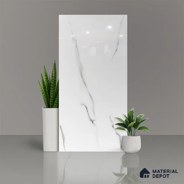 Marble Floor & Wall Tile TL 02218 Statuario White 4 ft x 2 ft Glossy Finish Vitrified Tile - 9 mm (Random 3)