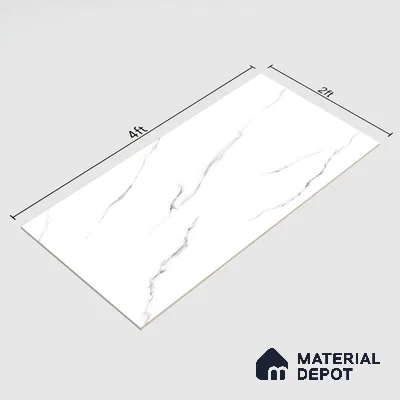 Marble Floor & Wall Tile TL 02218 Statuario White 4 ft x 2 ft Glossy Finish Vitrified Tile - 9 mm (Random 3)