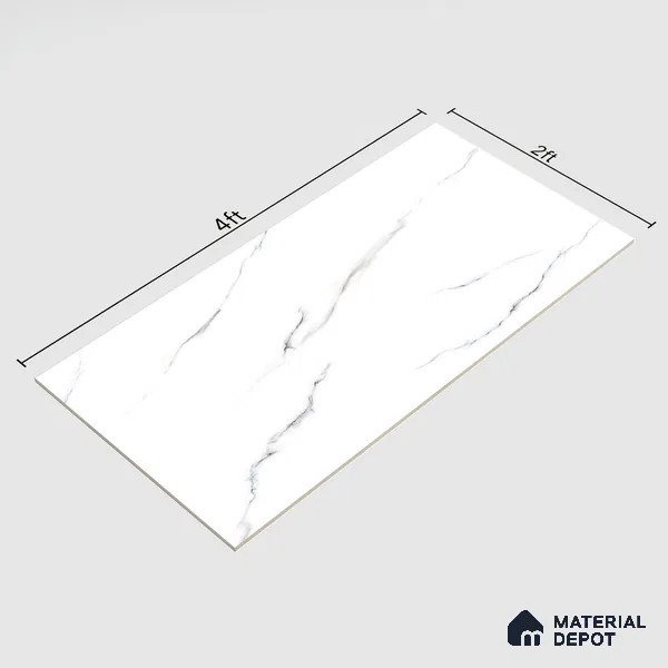 Marble Floor & Wall Tile TL 02218 Statuario White 4 ft x 2 ft Glossy Finish Vitrified Tile - 9 mm (Random 3)