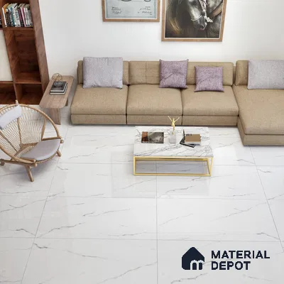 Marble Floor & Wall Tile TL 02218 Statuario White 4 ft x 2 ft Glossy Finish Vitrified Tile - 9 mm (Random 3)