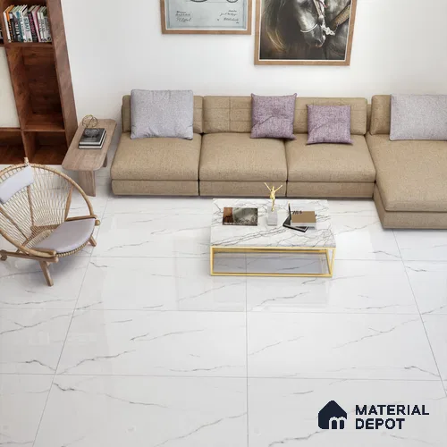 Marble Floor & Wall Tile TL 02218 Statuario White 4 ft x 2 ft Glossy Finish Vitrified Tile - 9 mm (Random 3)