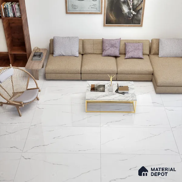Marble Floor & Wall Tile TL 02218 Statuario White 4 ft x 2 ft Glossy Finish Vitrified Tile - 9 mm (Random 3)